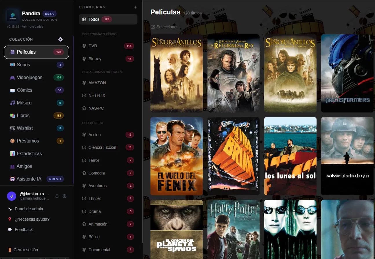 Pandira app — colección de películas